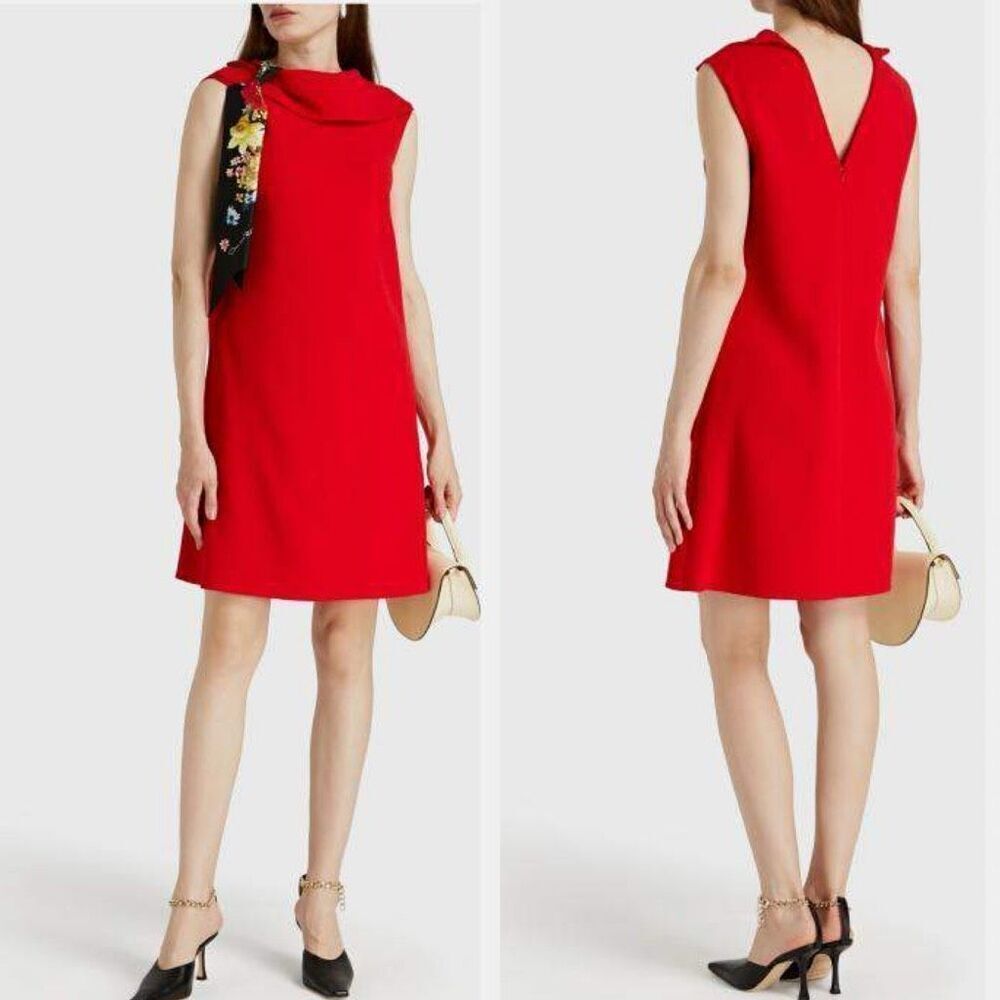 $1990 NWT Oscar De La Renta Crimson Red Virgin Wool Sleeveless Mini‎ Dress sz 14